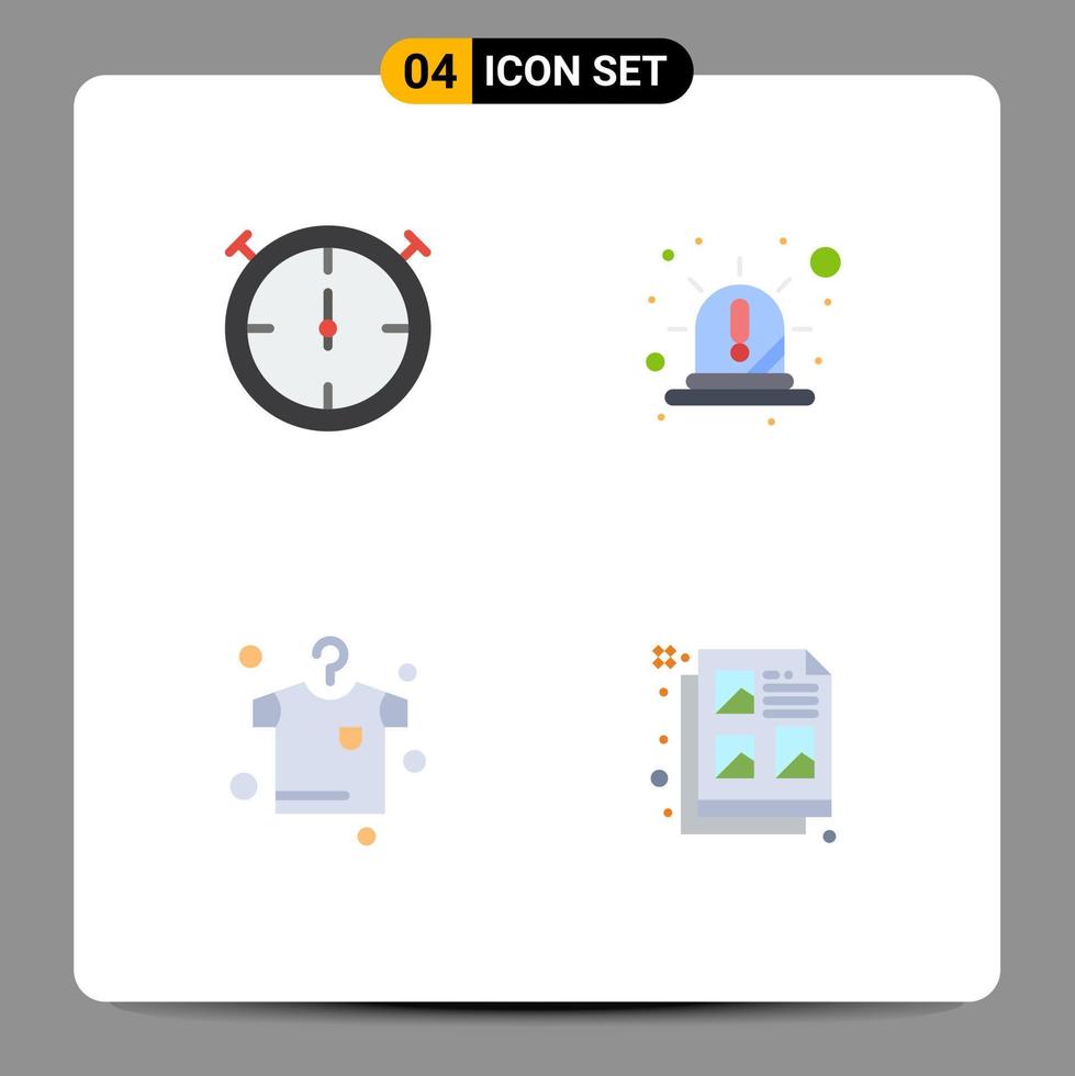 4 universelle flache Symbole für Web- und mobile Anwendungen eingestellt Stoppuhr hängend Notsirene Design editierbare Vektordesign-Elemente vektor