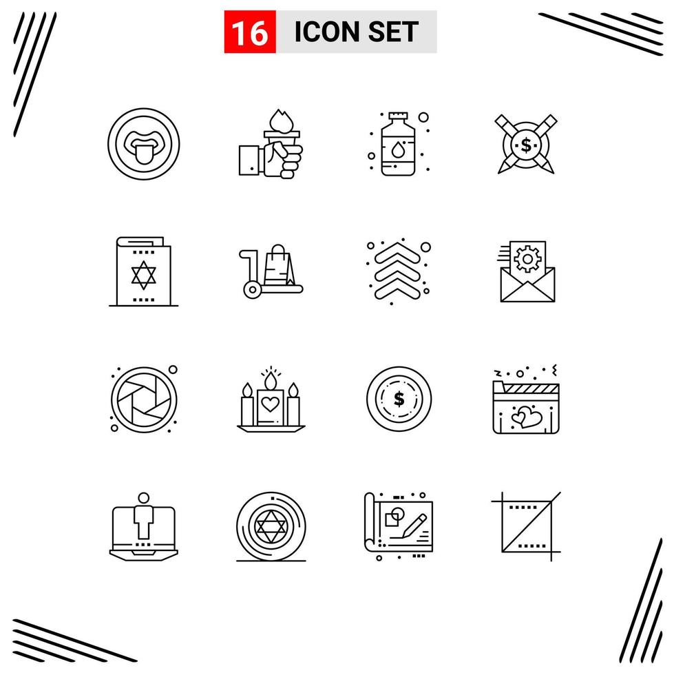 Stock Vector Icon Pack mit 16 Linienzeichen und Symbolen für digitale Artikel olympische bezahlte Farbe editierbare Vektordesign-Elemente