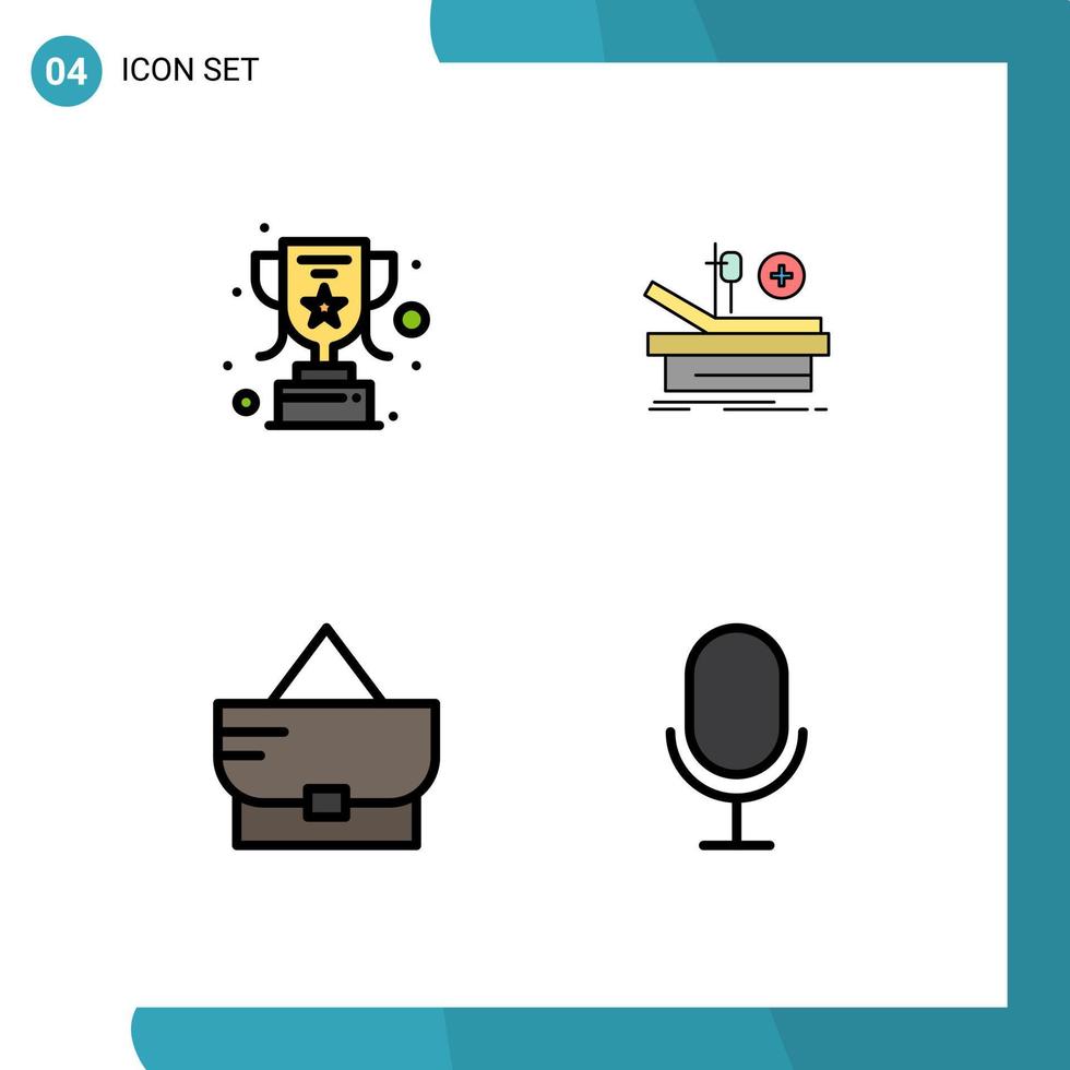 Gruppe von 4 gefüllten flachen Farben Zeichen und Symbolen für Leistung Geldbörse Betrieb Krankenhaus Mikrofon editierbare Vektordesign-Elemente vektor