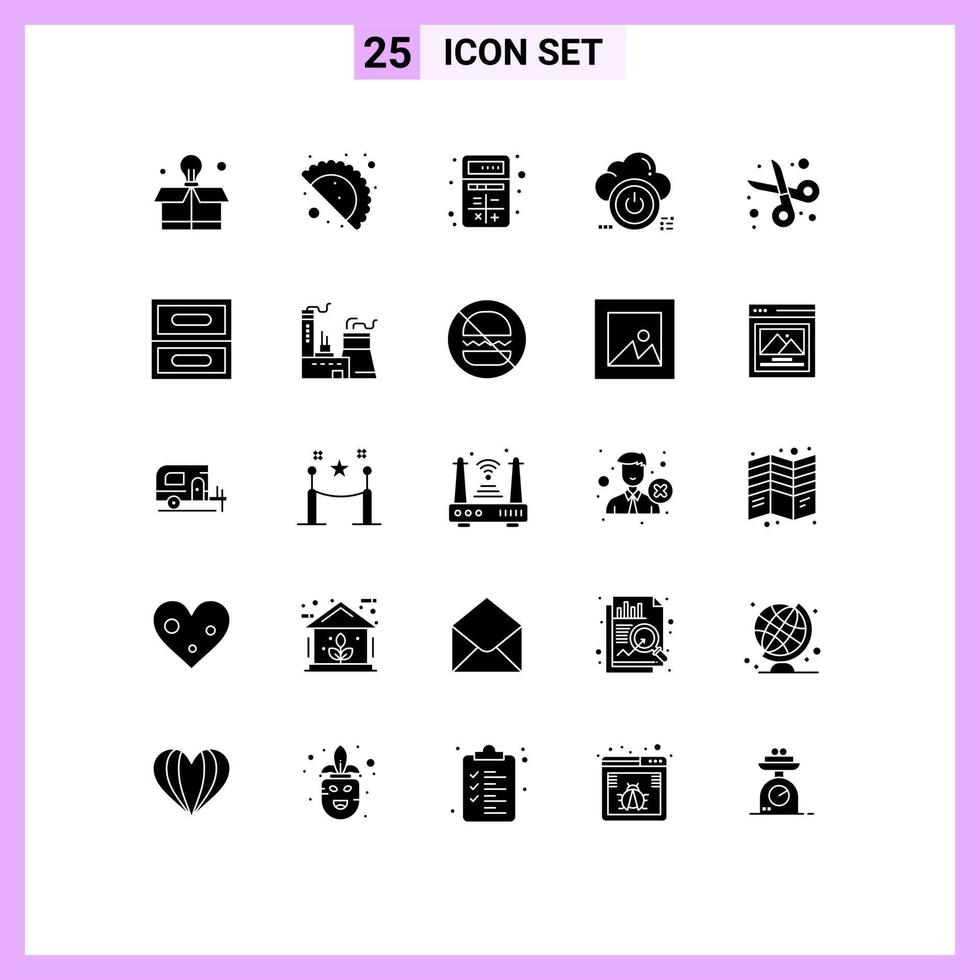 satz von 25 modernen ui-symbolen symbole zeichen für abgeschnittene apps cloud schließen bearbeitbare vektordesignelemente vektor