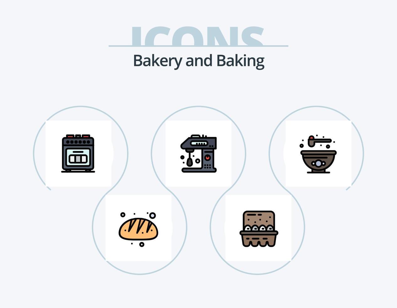 Backlinie gefüllt Icon Pack 5 Icon Design. Lebensmittel. Backen. Restaurant. Bäckerei. Kuchen vektor