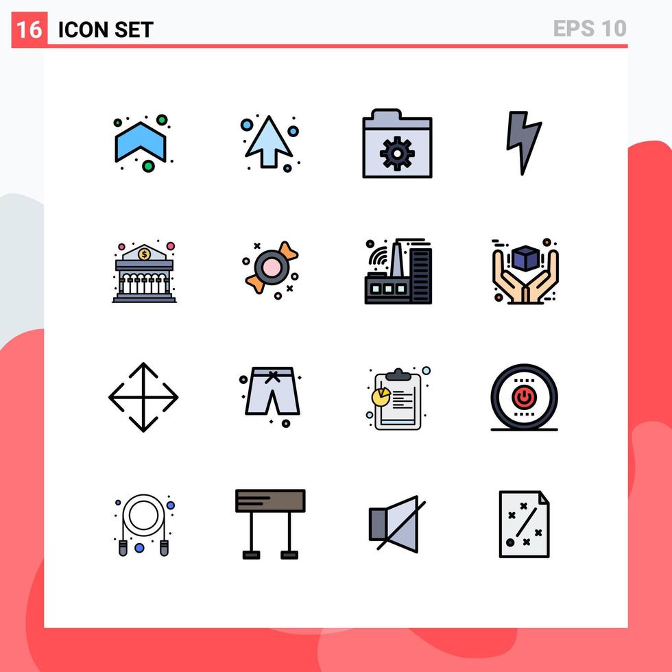 Aktienvektor-Icon-Pack mit 16 Zeilenzeichen und Symbolen für den Bau von Süßigkeiten Grundbonbon Finanzen editierbare kreative Vektordesign-Elemente vektor