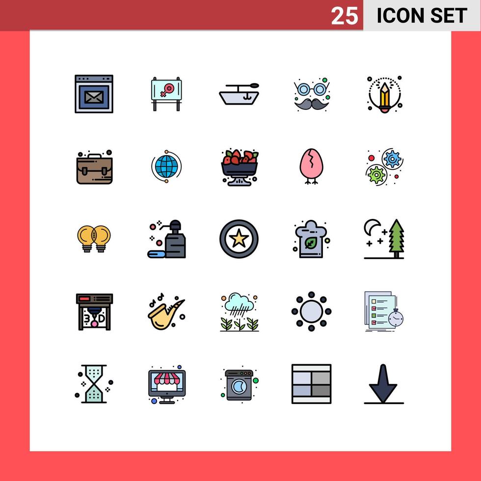Stock Vector Icon Pack mit 25 Zeilen Zeichen und Symbolen für Schultaschenbrillen Bleistift kreative bearbeitbare Vektordesign-Elemente