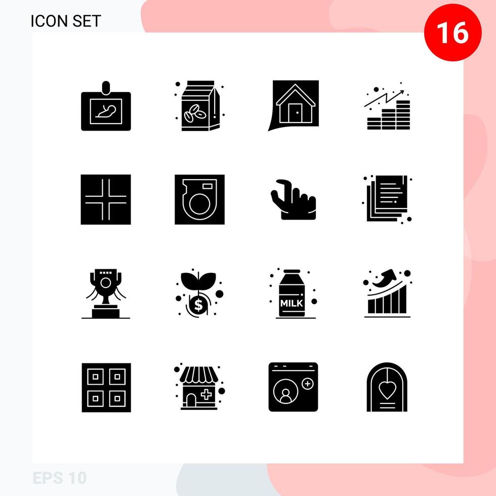 satz von 16 vektorfesten glyphen auf raster für pfeile gewinnt kontaktfinanzen nach hause editierbare vektordesignelemente vektor