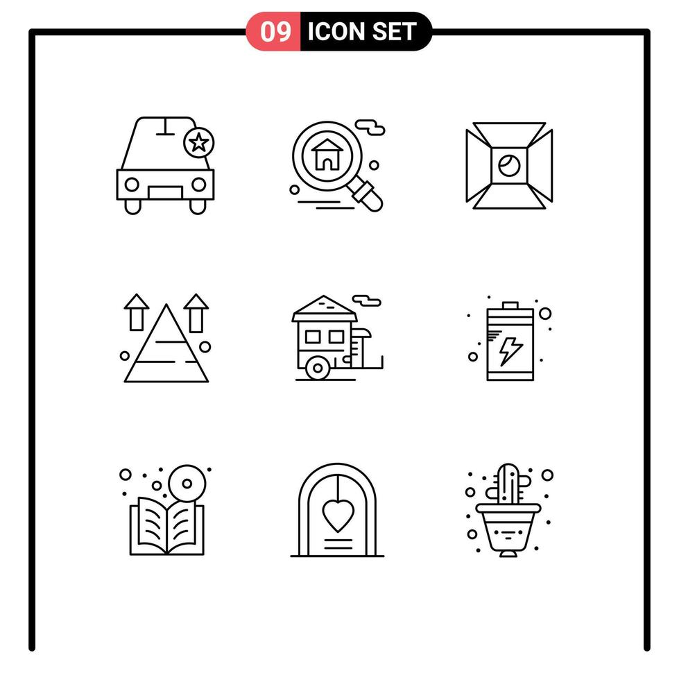 Stock Vector Icon Pack mit 9 Zeilenzeichen und Symbolen für Camping-Top-Highlight-Erfolg Land editierbare Vektordesign-Elemente