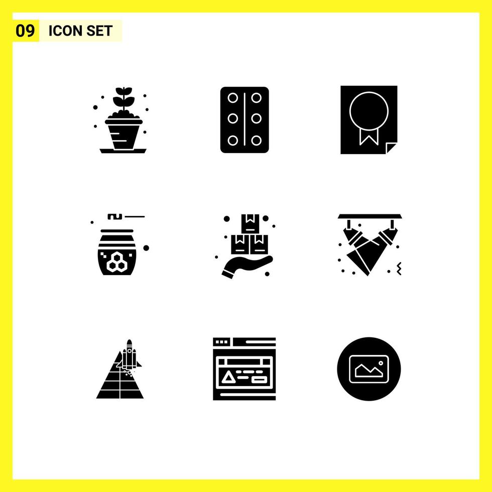 Stock Vector Icon Pack mit 9 Zeilen Zeichen und Symbolen für Pakethonig Datenpflege Schönheit editierbare Vektordesign-Elemente