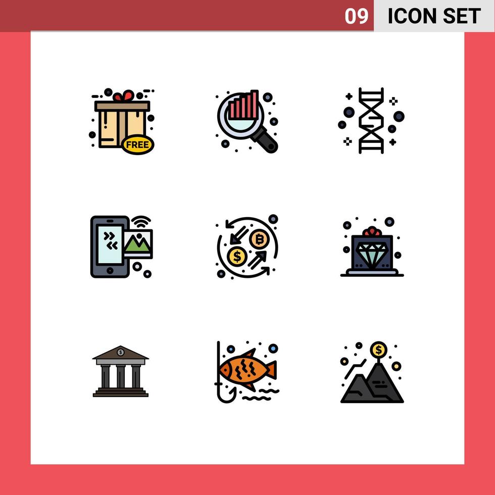 9 universell fylld linje platt färger uppsättning för webb och mobil tillämpningar wiFi internet av saker kromosom internet genomet redigerbar vektor design element