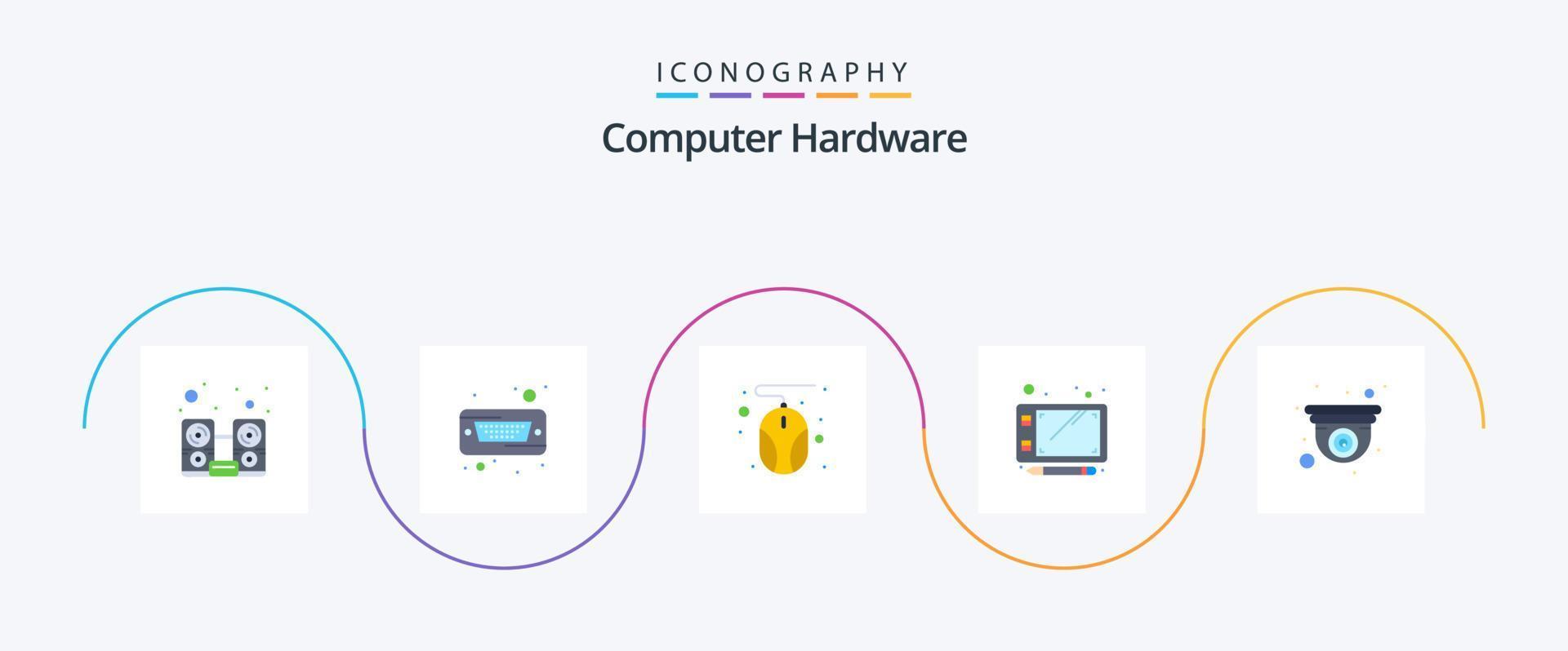 Computerhardware-Flat-5-Icon-Pack einschließlich Web. Kamera. Rechner. Nocken. skizzieren vektor