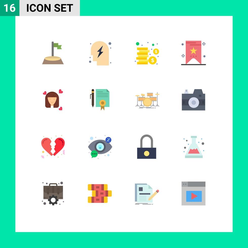 platt Färg packa av 16 universell symboler av avatar person kontanter flicka pris redigerbar packa av kreativ vektor design element