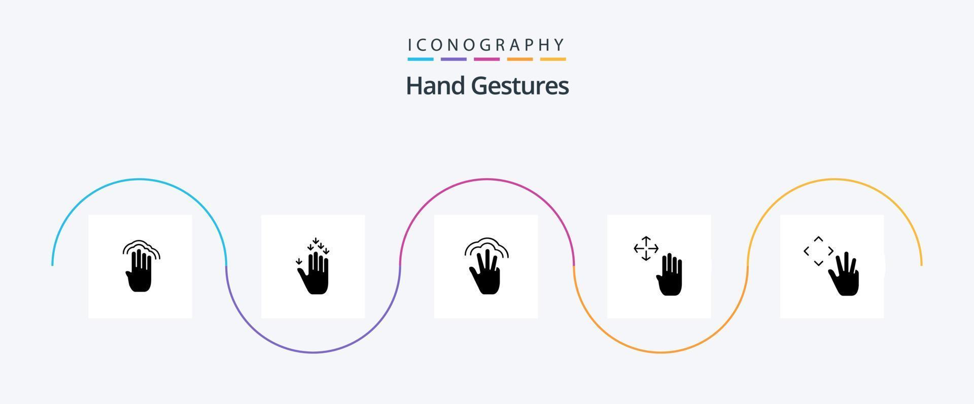 Handgesten Glyphe 5 Icon Pack inklusive Halten. Handcursor. Nieder. Hand. Schnittstelle vektor