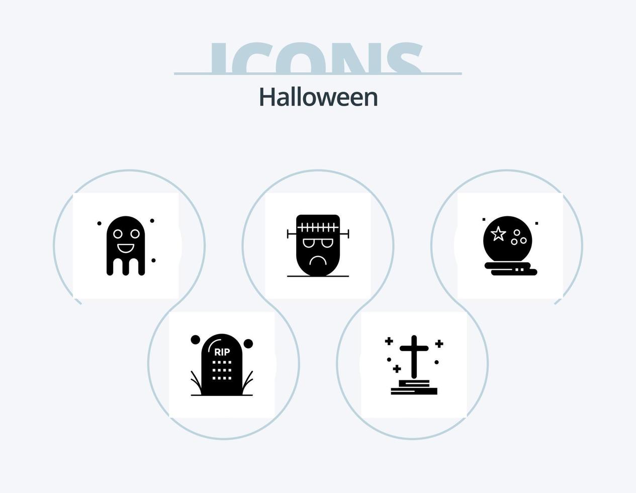 halloween glyf ikon packa 5 ikon design. ansikte. tecknad serie. grav. halloween. festival vektor