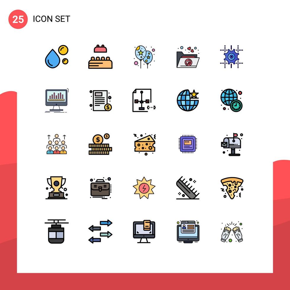 25 universell fylld linje platt färger uppsättning för webb och mobil tillämpningar linje redskap ballong miljö filer redigerbar vektor design element
