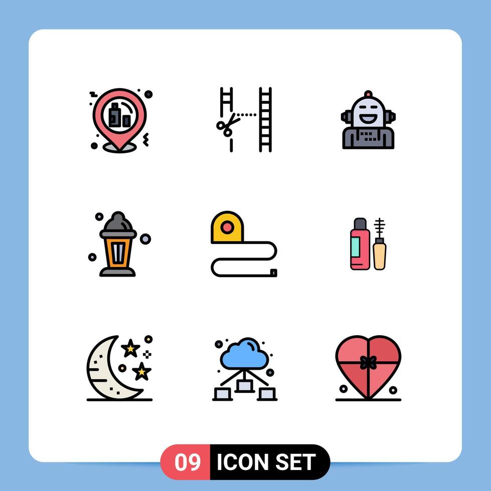 packa av 9 kreativ fylld linje platt färger av konstruktion lampa android islam känsla redigerbar vektor design element
