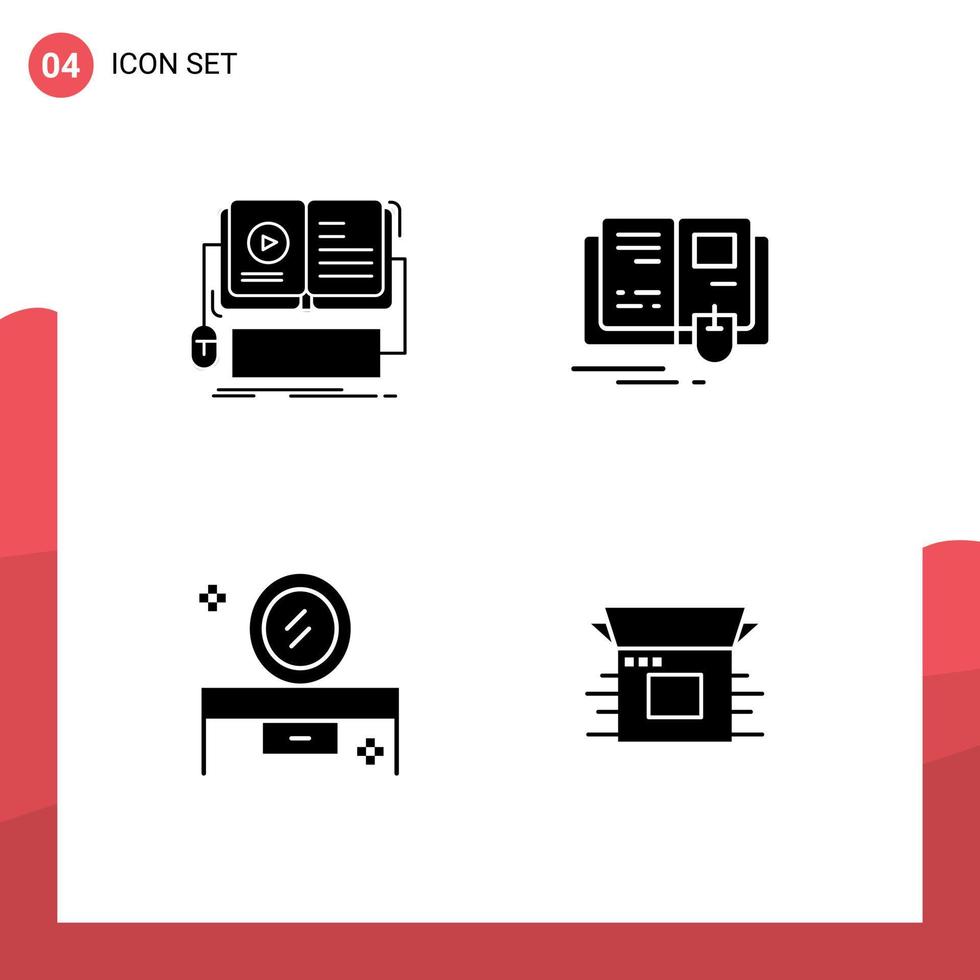 piktogram uppsättning av 4 enkel fast glyfer av bok skönhet salong spegel mobil utbildning klä på sig tabell redigerbar vektor design element