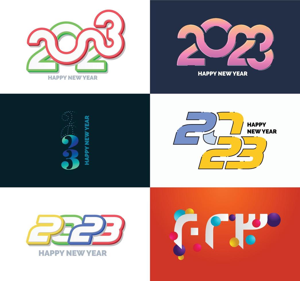 große reihe von 2023 frohes neues jahr logo text design 2023 zahlenentwurfsvorlage vektor