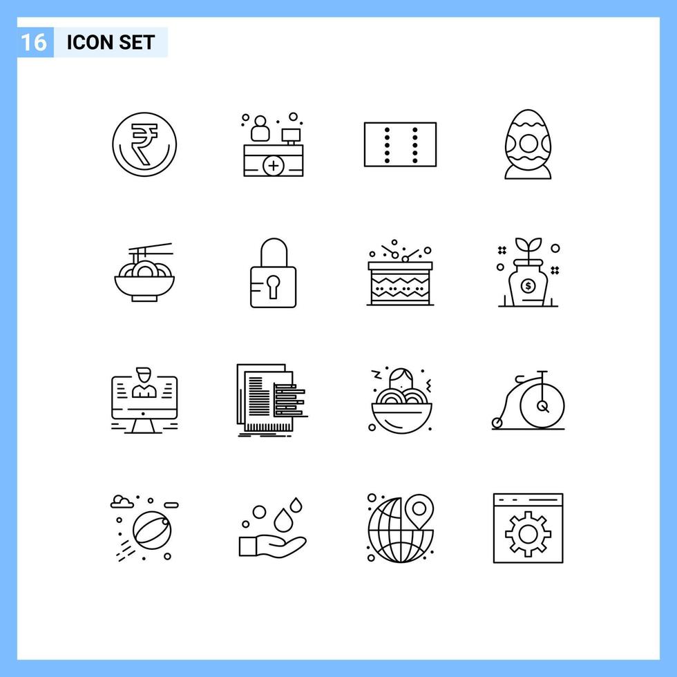 mobil gränssnitt översikt uppsättning av 16 piktogram av mat ägg sjukhus receptionist påsk ägg dekoration redigerbar vektor design element
