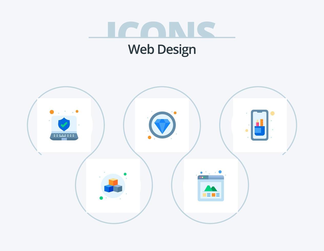 Webdesign flach Icon Pack 5 Icon Design. Werkzeuge bearbeiten. Handy, Mobiltelefon. Laptop. Design. Luxus vektor