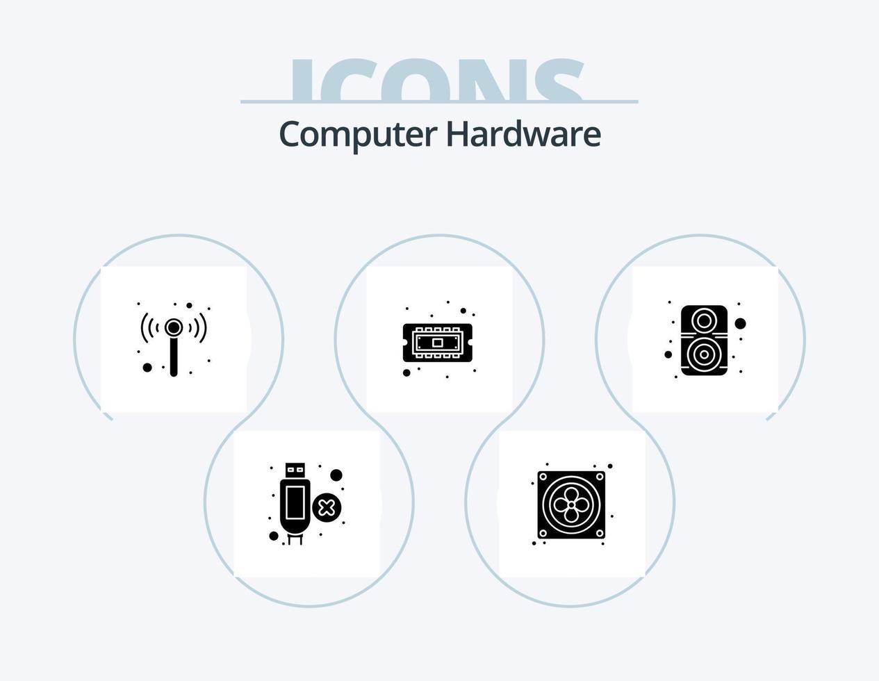 Computerhardware-Glyphen-Icon-Pack 5-Icon-Design. . Klang. kabellos. Hardware. Hardware- vektor