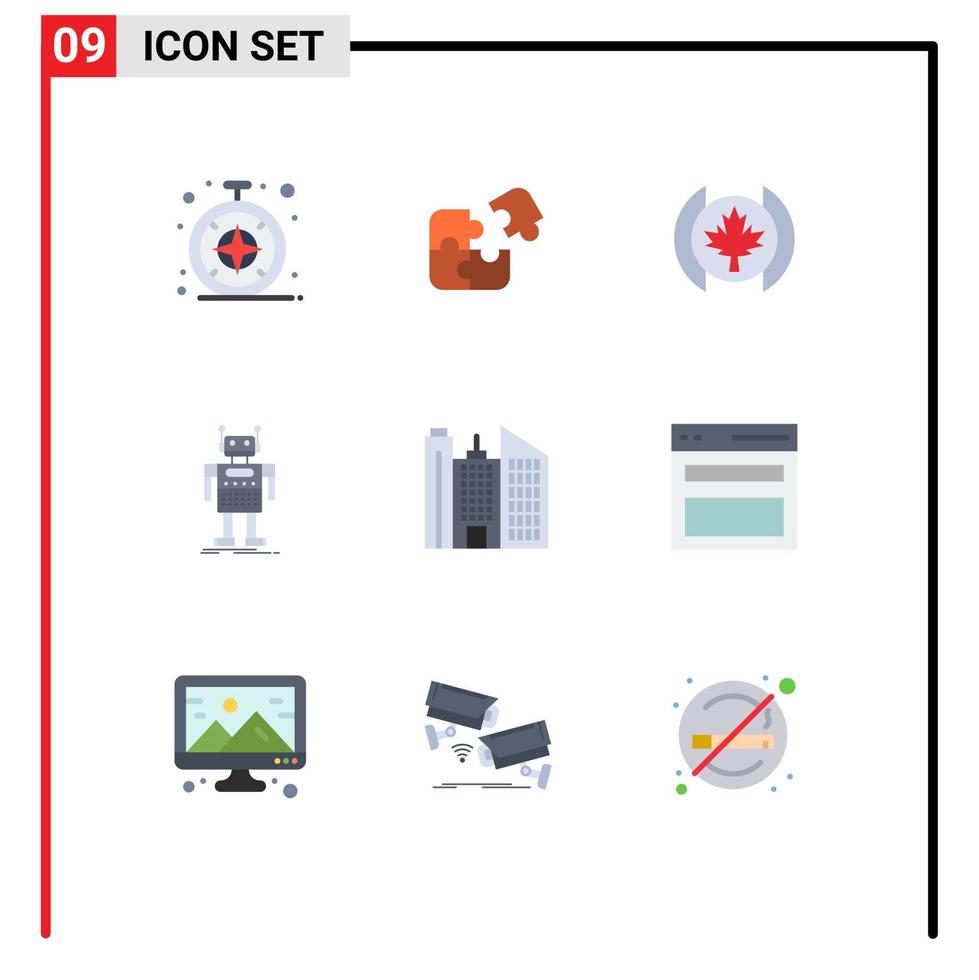 grupp av 9 platt färger tecken och symboler för byggnad bot Framgång artificiell robot redigerbar vektor design element