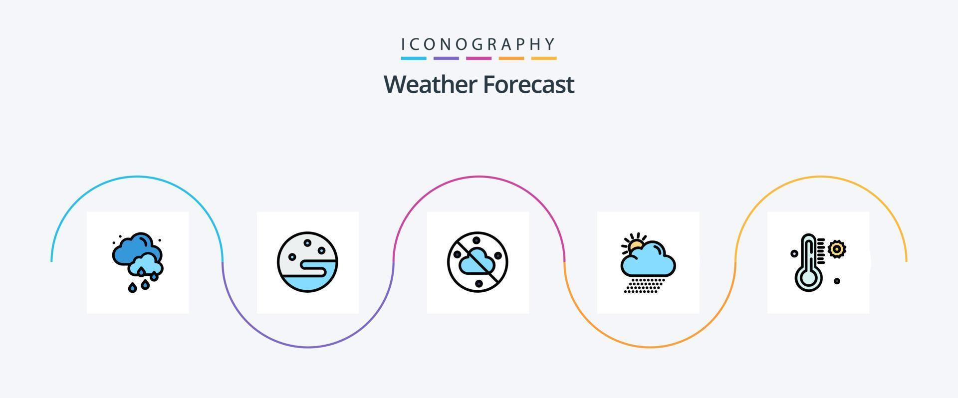 väder linje fylld platt 5 ikon packa Inklusive . väder. väder. termometer. Sol vektor