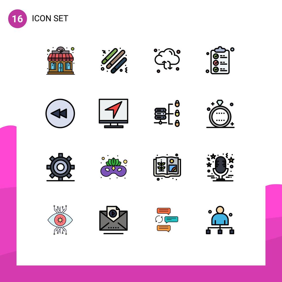 platt Färg fylld linje packa av 16 universell symboler av bakåt handla moln dokumentera ladda om redigerbar kreativ vektor design element