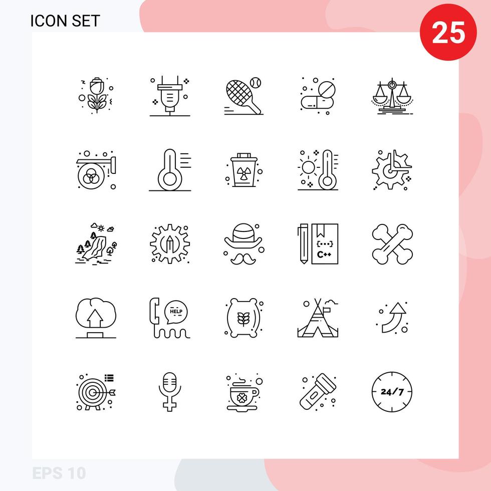 25 Benutzeroberflächen-Linienpaket mit modernen Zeichen und Symbolen für Entscheidungen, Tabletten, Kugeln, Medikamente, bearbeitbare Vektordesign-Elemente vektor