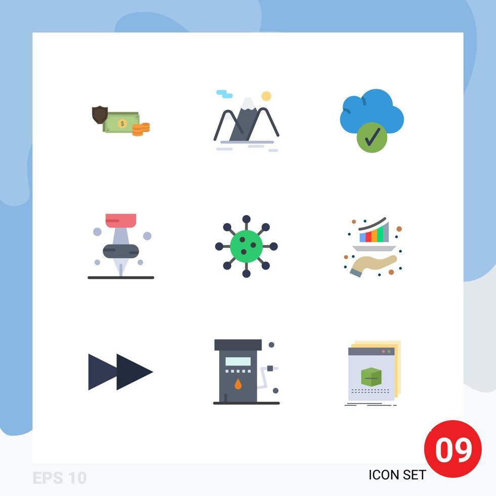 moderner satz von 9 flachen farben und symbolen wie bearbeitbare vektordesignelemente der pi-bildungsbergdatenwolke vektor