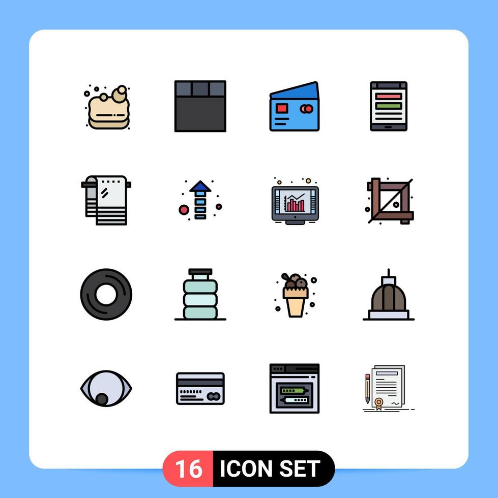 16 thematische Vektor-Flachfarben gefüllte Linien und editierbare Symbole des Handtuchbades zahlen Social Media online editierbare kreative Vektordesign-Elemente vektor