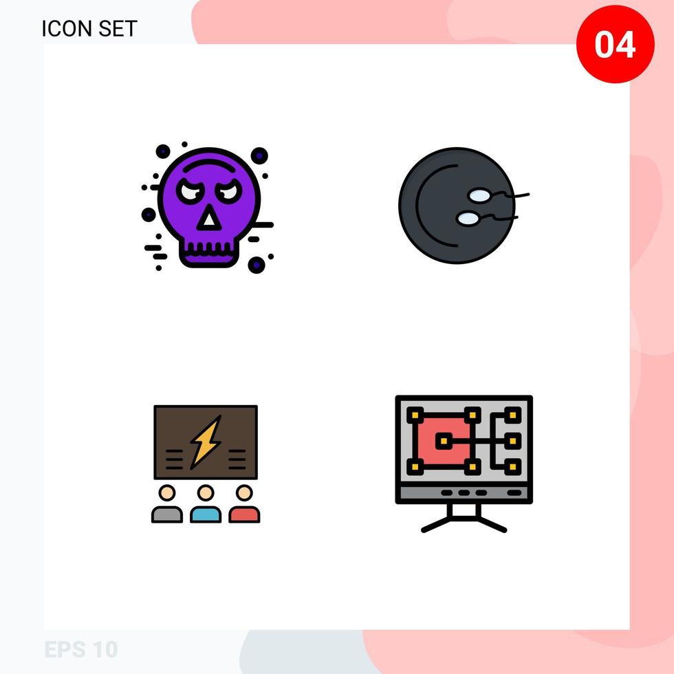 4 universell fylld linje platt Färg tecken symboler av avatar grupp halloween fortplantning lösning redigerbar vektor design element
