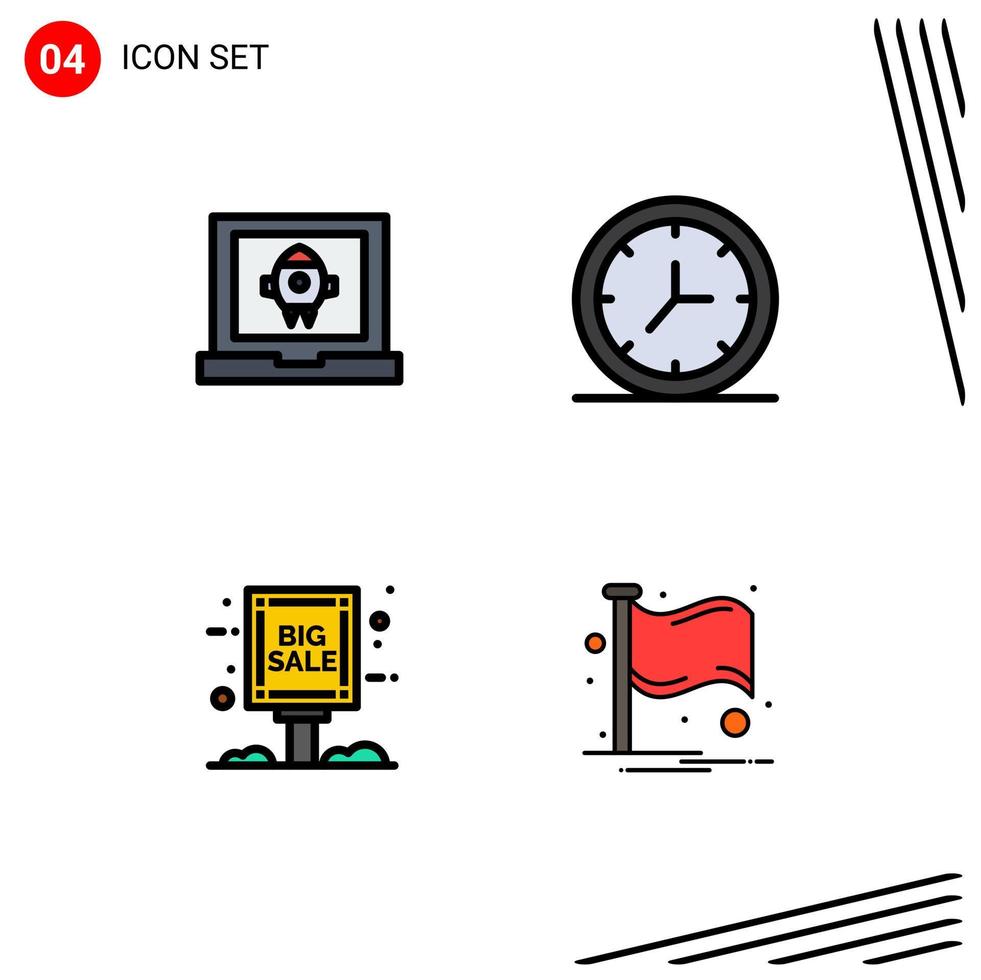 redigerbar vektor linje packa av 4 enkel fylld linje platt färger av app stor försäljning raket vägg Land redigerbar vektor design element