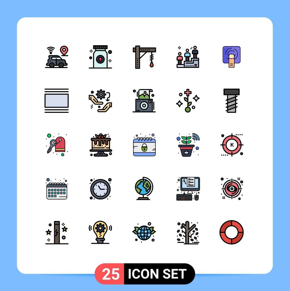 moderner satz von 25 gefüllten linienflachfarben und symbolen wie finger gewinnen helligkeit podium rennlicht editierbare vektordesignelemente vektor