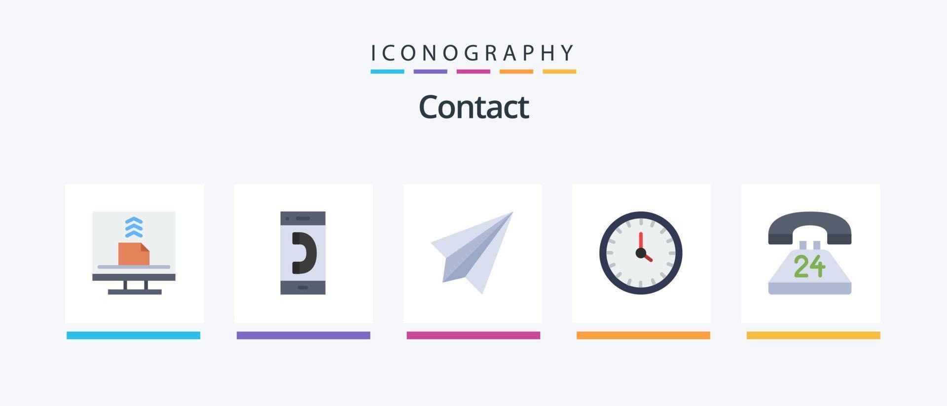 Kontakt platt 5 ikon packa Inklusive Kontakt. ringa upp. konversation. skicka. Kontakt oss. kreativ ikoner design vektor
