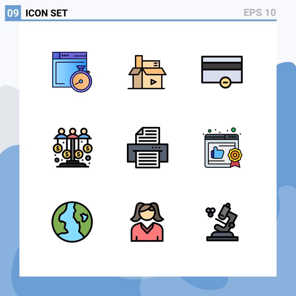 uppsättning av 9 modern ui ikoner symboler tecken för sponsor investering investering publishing rättvisa minus- redigerbar vektor design element