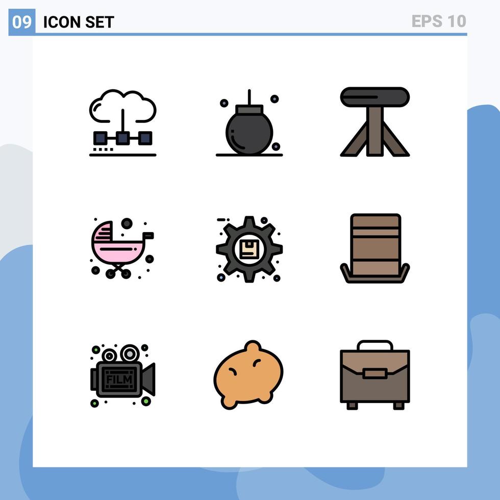 uppsättning av 9 modern ui ikoner symboler tecken för vagn skjuta på dekoration barn tabell redigerbar vektor design element