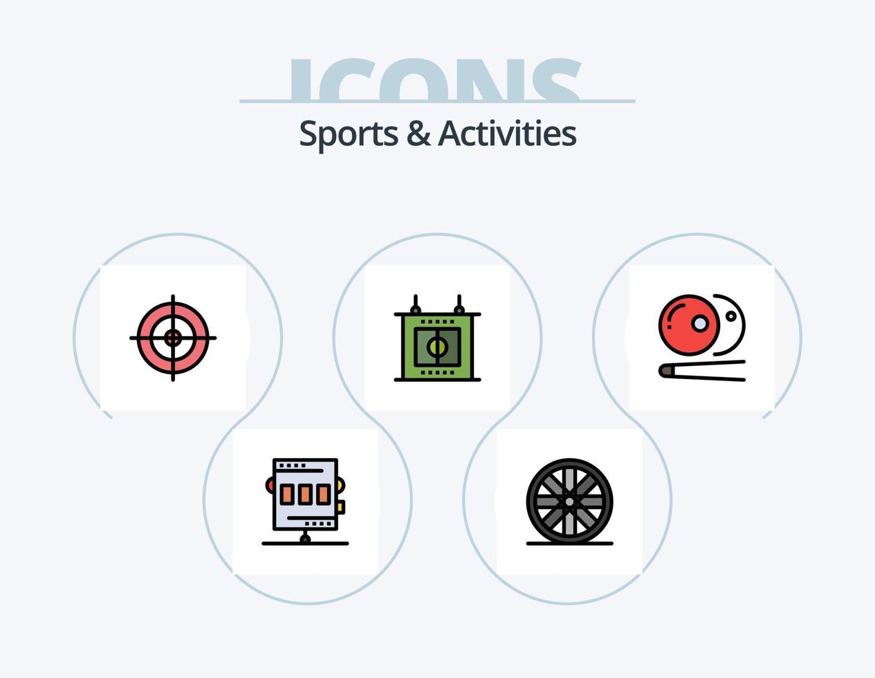 Sport- und Aktivitätslinie gefüllt Icon Pack 5 Icon Design. Schießen. Gläser. Sport. Spiel. Aktivitäten vektor