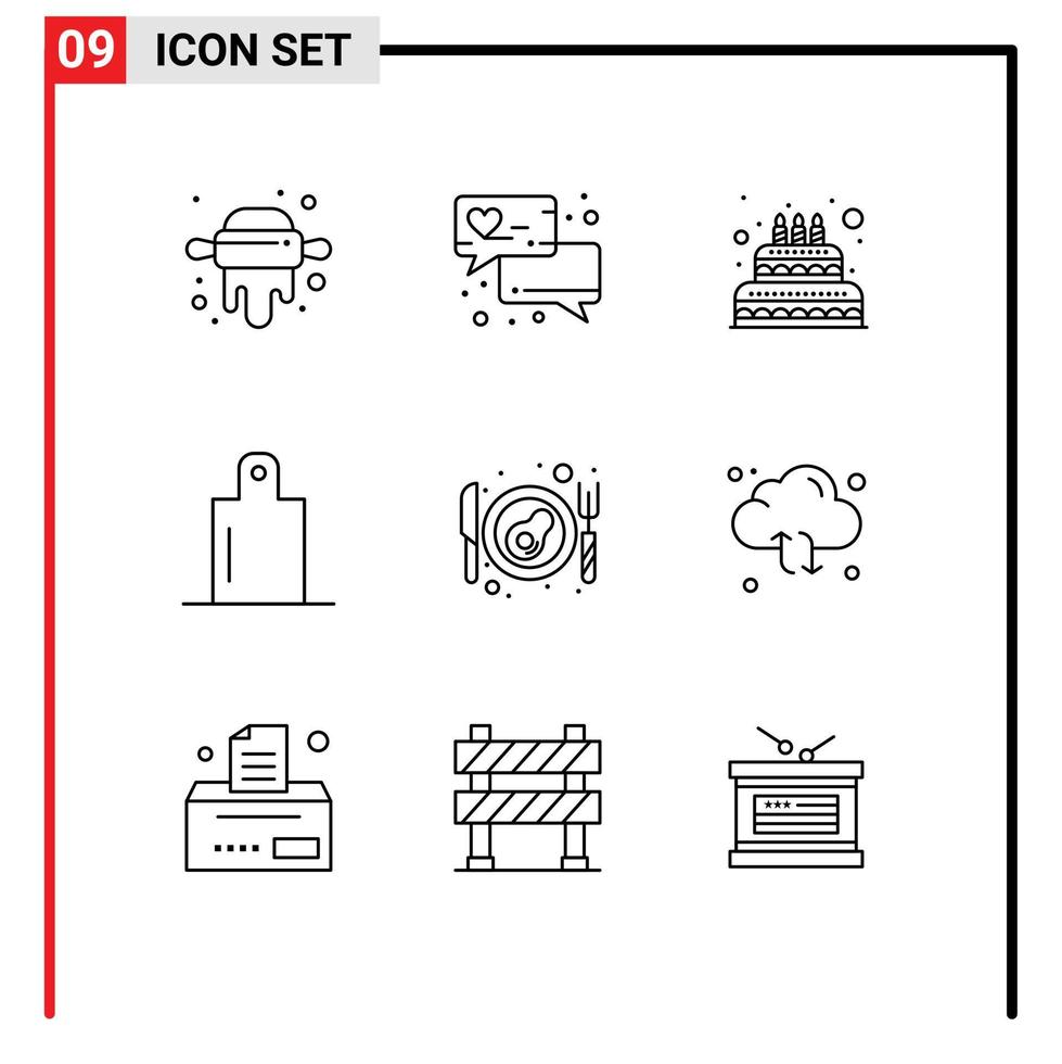uppsättning av 9 vektor konturer på rutnät för synkronisera moln bröllop ägg bacon redigerbar vektor design element
