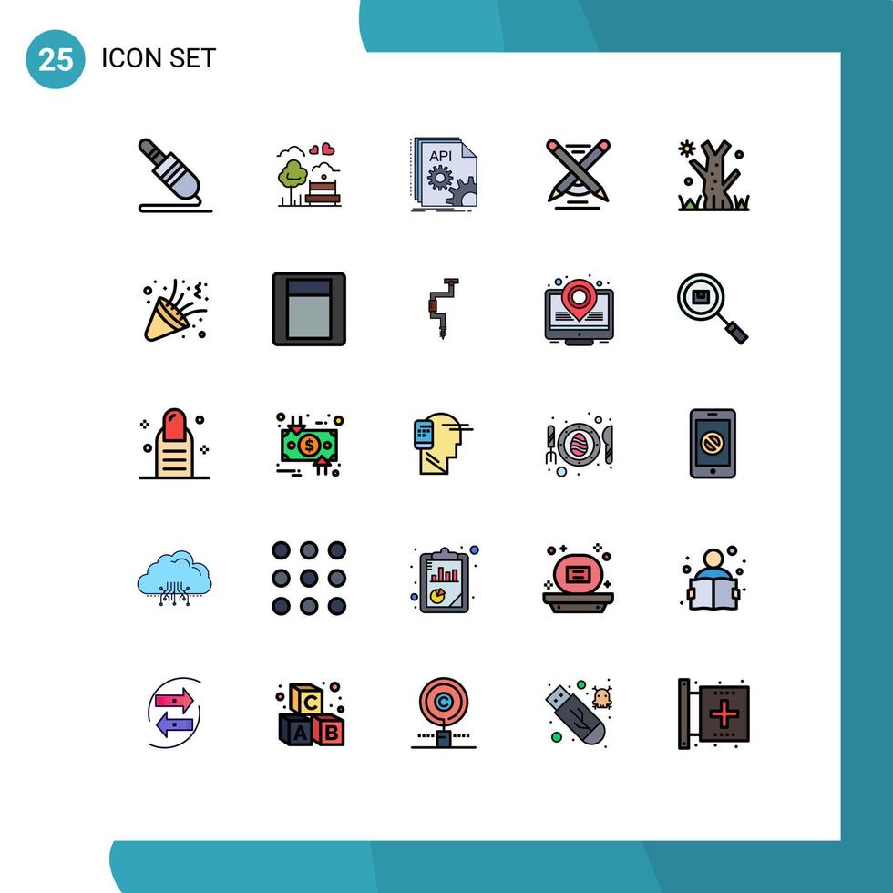 mobil gränssnitt fylld linje platt Färg uppsättning av 25 piktogram av skriva penna utomhus- utbildning utvecklare redigerbar vektor design element