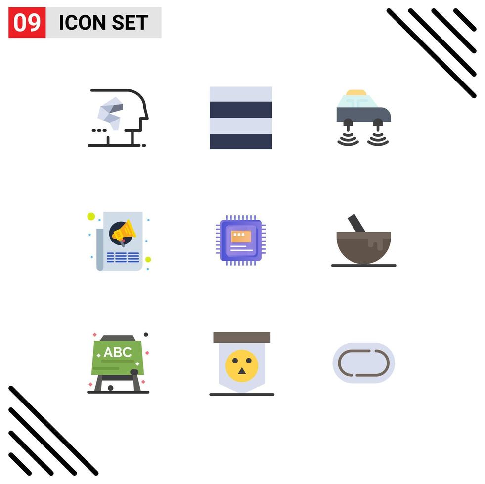 Stock Vector Icon Pack mit 9 Zeilenzeichen und Symbolen für CPU-Papier elektrische Nachrichtenanzeigen editierbare Vektordesign-Elemente