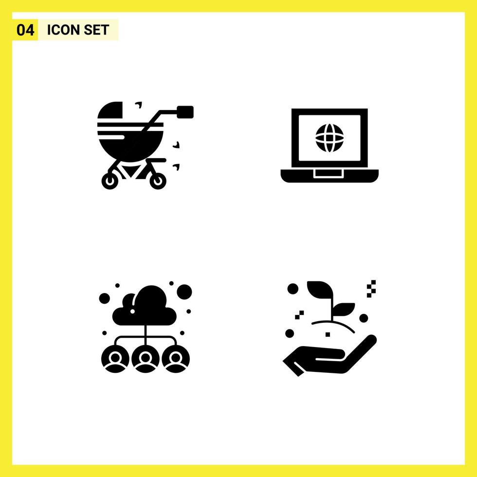 Benutzeroberflächenpaket mit 4 grundlegenden soliden Glyphen der Kinderwagengruppe Kinderwagen-Globus-Team editierbare Vektordesign-Elemente vektor