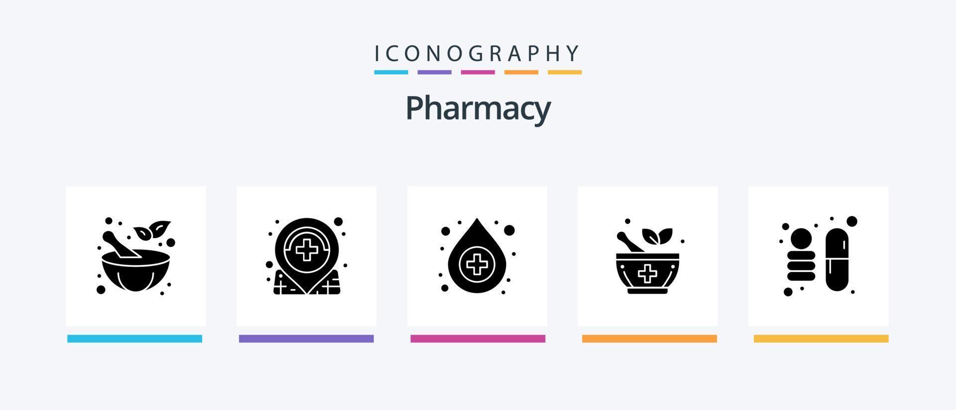 apotek glyf 5 ikon packa Inklusive . Plats. hjälp. vetenskap. signal. kreativ ikoner design vektor