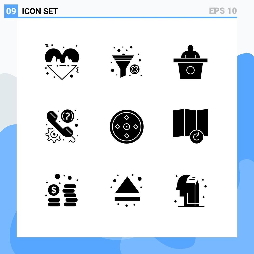 modern uppsättning av 9 fast glyfer pictograph av sport Stöd konferens telefon faq redigerbar vektor design element
