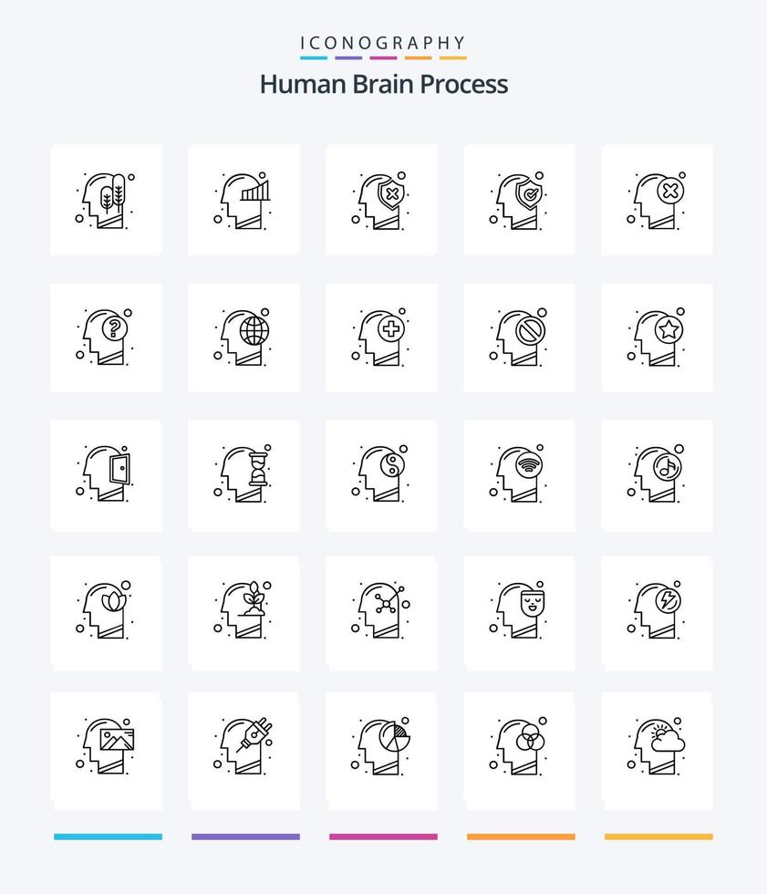 kreativer Prozess des menschlichen Gehirns 25 Gliederungssymbolpaket wie Markierung. Kopf. Gehirn. Fehler. Verstand vektor