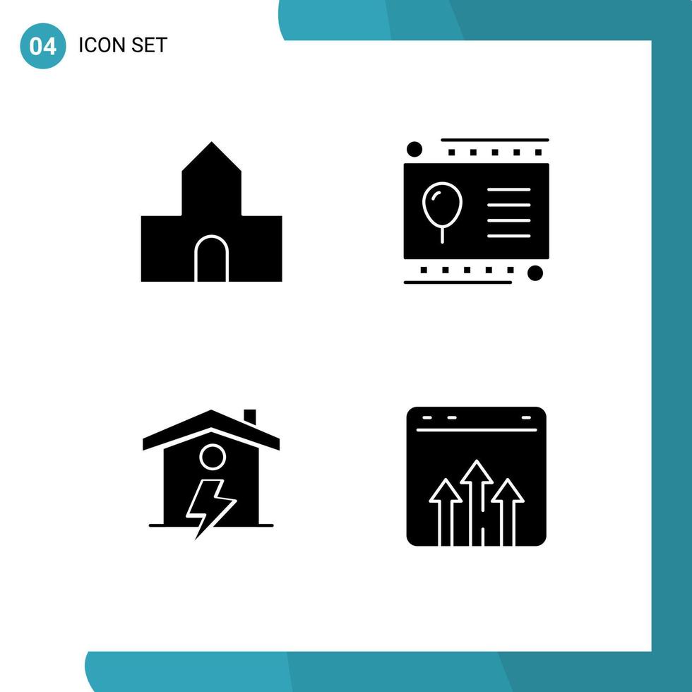 Stock Vector Icon Pack mit 4 Zeilen Zeichen und Symbolen für Kathedrale Kirche Haus christliches Gebäude Kid Power editierbare Vektordesign-Elemente