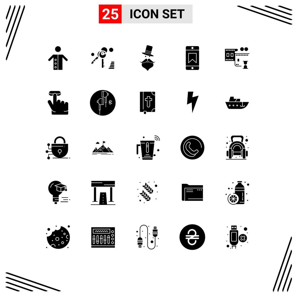 25 kreative Symbole moderne Zeichen und Symbole des Filmstreifengeräts Schnurrbartpreis Hut editierbare Vektordesign-Elemente vektor