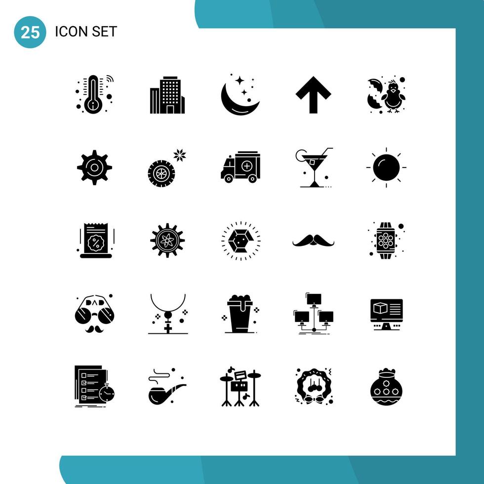 uppsättning av 25 vektor fast glyfer på rutnät för Lycklig kyckling stjärna bebis upp redigerbar vektor design element