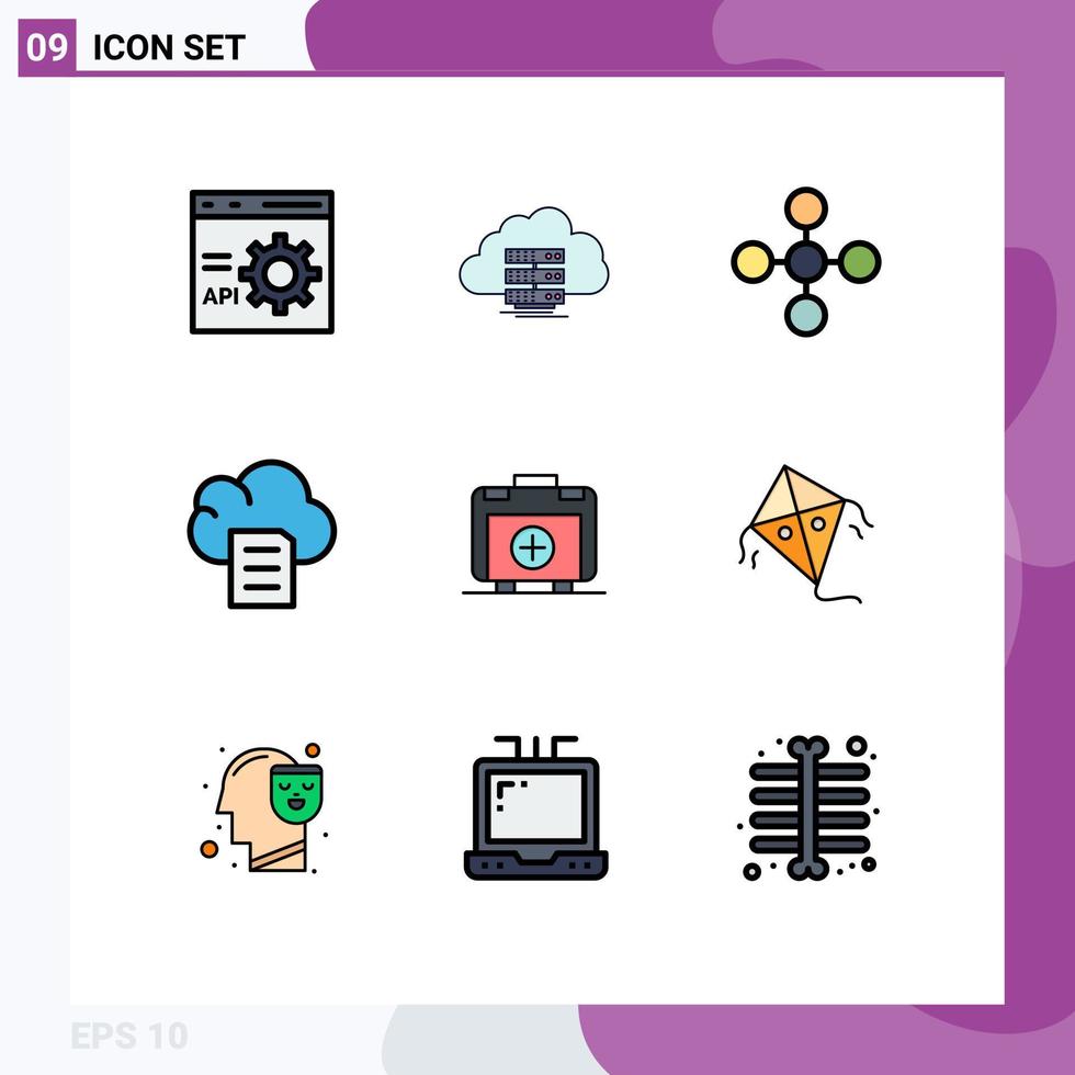 9 universell fylld linje platt Färg tecken symboler av handväska data data moln nätverk redigerbar vektor design element