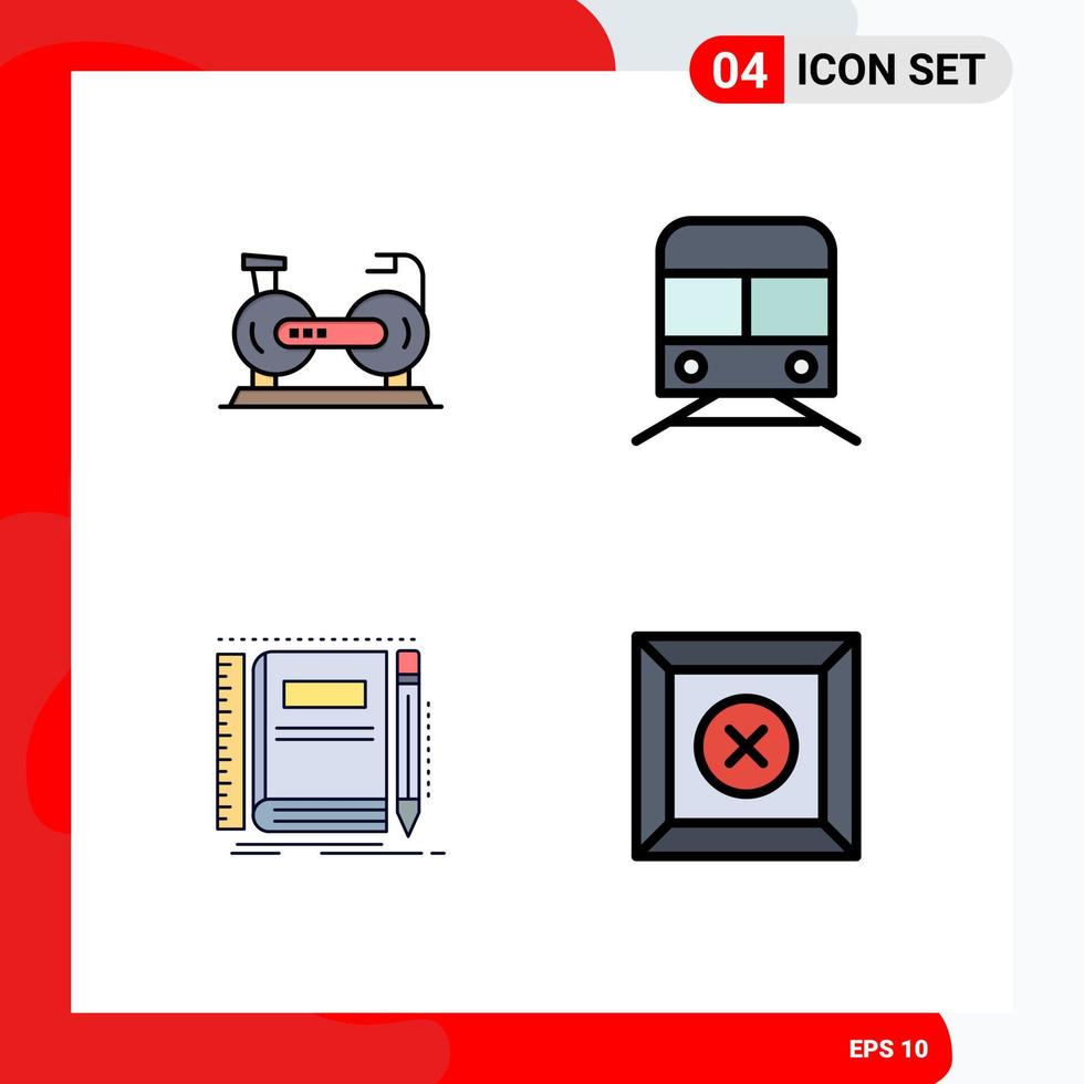 4 Benutzeroberfläche Filledline Flat Color Pack moderner Zeichen und Symbole von Fahrradfahrzeugen Fahrrad-U-Bahn-Notizbuch editierbare Vektordesign-Elemente vektor