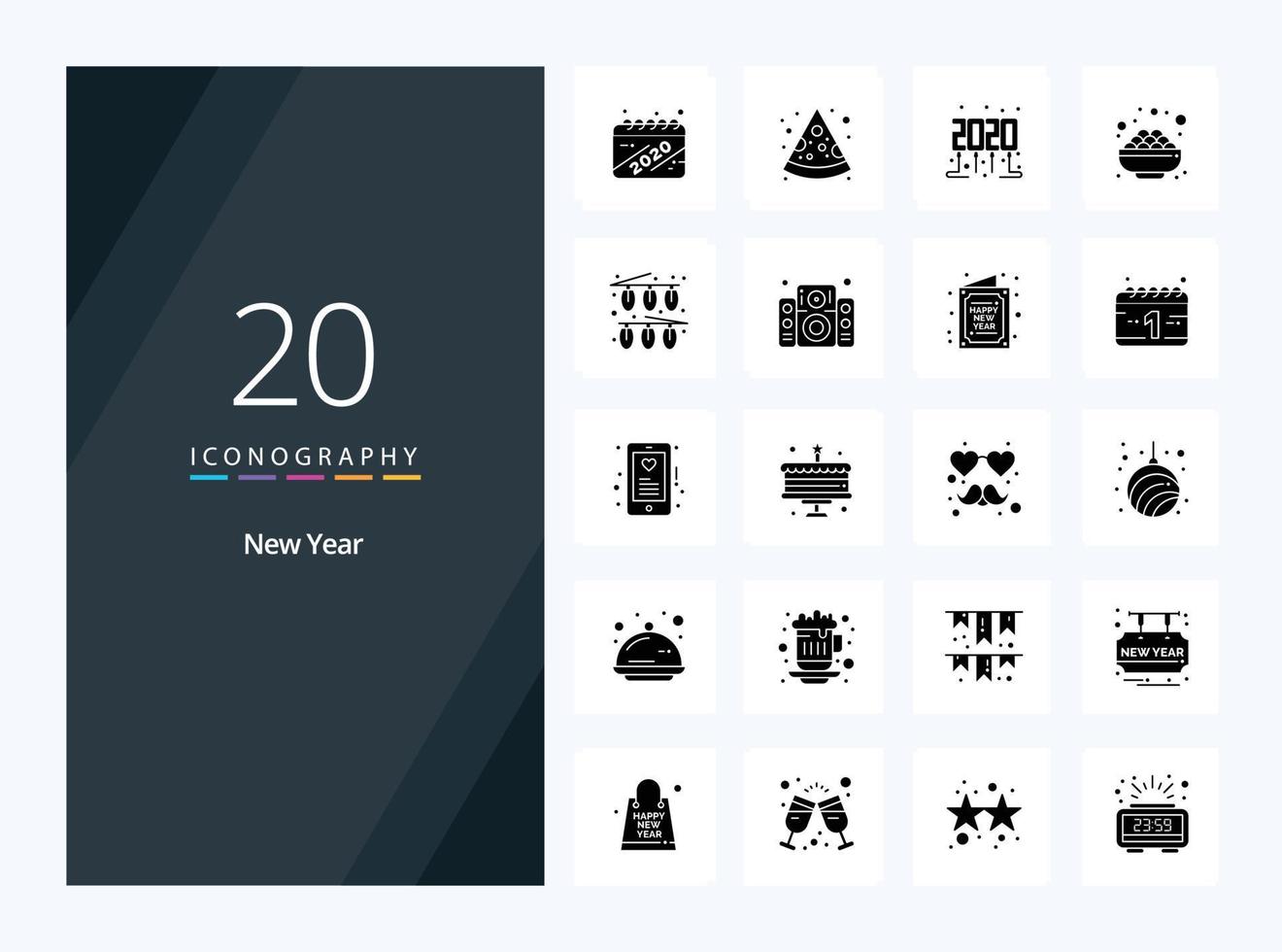 20 solides Glyphen-Symbol für das neue Jahr zur Präsentation vektor