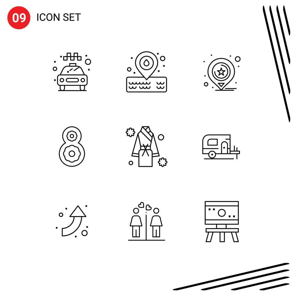 packa av 9 modern konturer tecken och symboler för webb skriva ut media sådan som dusch hotell Kartor bad th redigerbar vektor design element