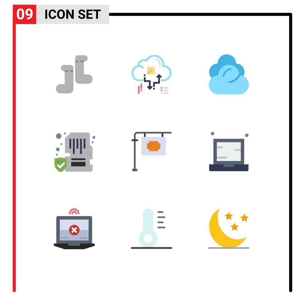 9 universell platt färger uppsättning för webb och mobil tillämpningar stå mobil moln minne enhet redigerbar vektor design element